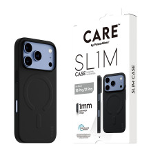 „CARE by PanzerGlass SL1M dėklas, juodas, skirtas „MagSafe iPhone 17 Pro“ telefonui.