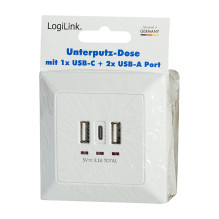 Unterputz-Steckdose, 2x USB-A, 1x USB-C Unterputz-Steckdose, 2x USB-A, 1x USB-C