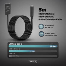 Aktīvs USB-C pagarinātājs - USB-C, USB 3.2 Gen2, 10Gbps, 5m Aktīvs USB-C pagarinātājs - USB-C, USB 3.2 Gen2, 10Gbps, 5m