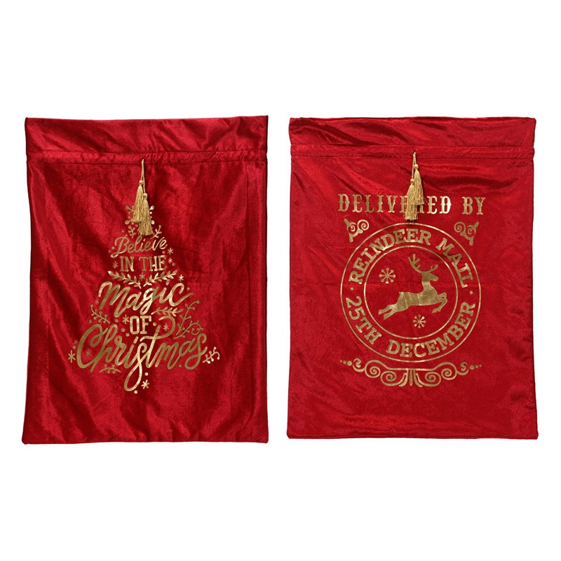 Kalėdų senelio maišas Decoris Velvet 374135, raudonas, 80 cm