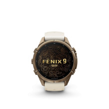 Garmin Fenix 9 Pro - inReach, 43mm Autumn Gold Titanium with Cream / French Grey Silicone Band