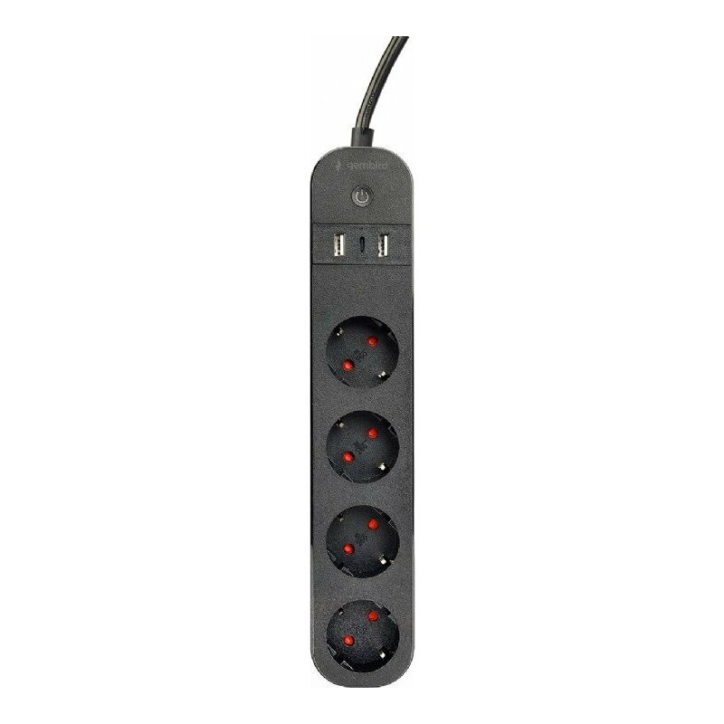gembird smart home power strip with 4 sockets and USB charging Black