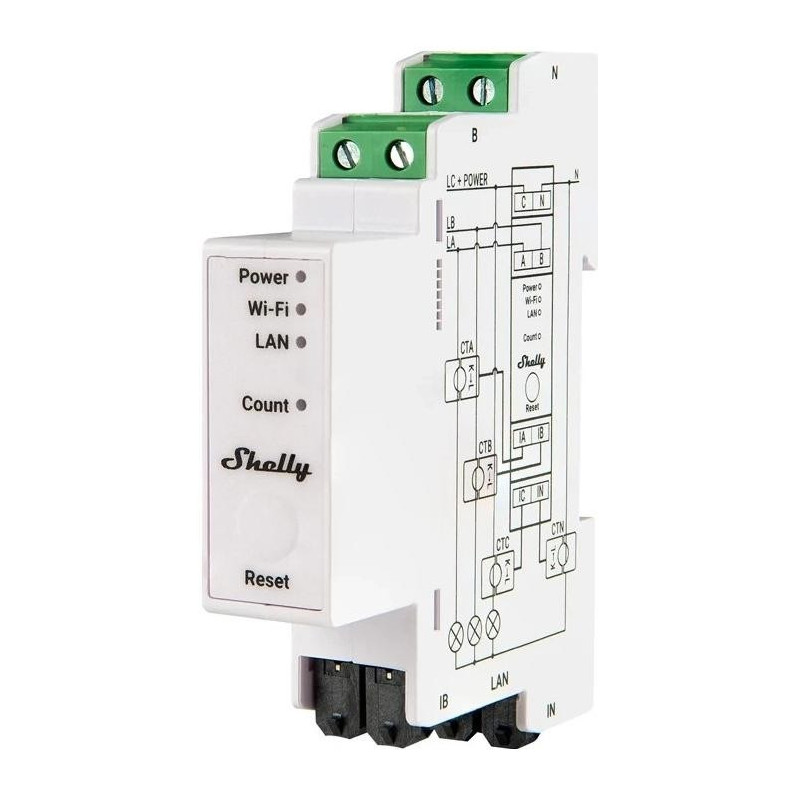 Elektros energijos skaitiklis - Shelly Pro 3EM 120A Wi‑Fi / Bluetooth / Matter skaitiklis