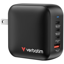 Verbatim Mini-GaN-Ladegerät 100W 4-Port, 1x USB-A, 3x USB-C (juoda, PD 3.0, QC)