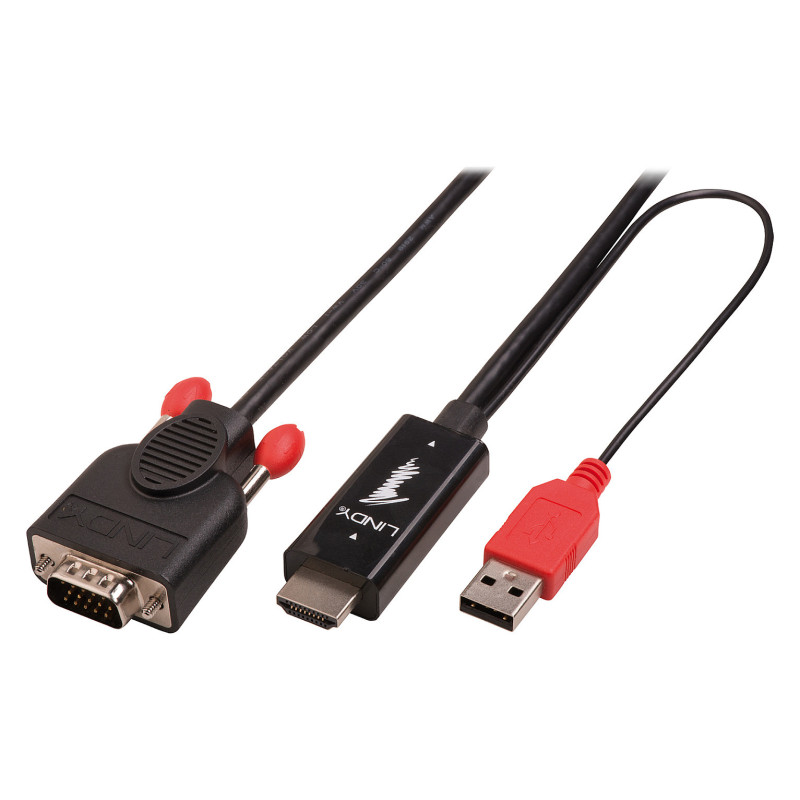 LINDY HDMI an VGA Kabel mit USB Typ A für Strom 1080p 2m