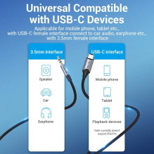 CABLE AUDIO 3.5MM TO USB-C / 1M BGKHF VENTION CABLE AUDIO 3.5MM TO USB-C / 1M BGKHF VENTION