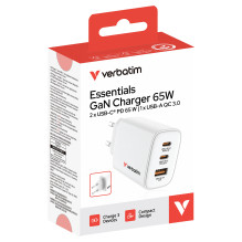 Verbatim „Essentials GaN“ įkroviklis 65W ES kištukas, baltas Verbatim „Essentials GaN“ įkroviklis 65W ES kištukas, baltas