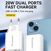 Wozinsky Wozinsky WGWCW USB-A USB-C 20W Wall Charger - White