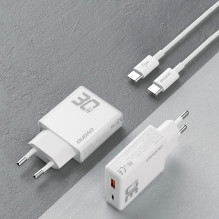 Dudao GaN Dudao A30EUT 30W USB-A / USB-C Wall Charger + USB-C - USB-C Cable - White White