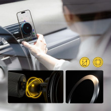 Wozinsky Wozinsky WCT5-Q6S2Y Car Holder with Qi / MagSafe 15W Inductive Charger for Ventilation Grill with Fan - Black