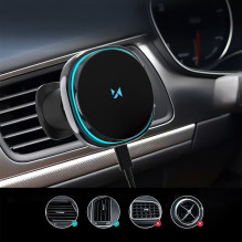 Wozinsky Wozinsky WCT5-Q6S2Y Car Holder with Qi / MagSafe 15W Inductive Charger for Ventilation Grill with Fan - Black