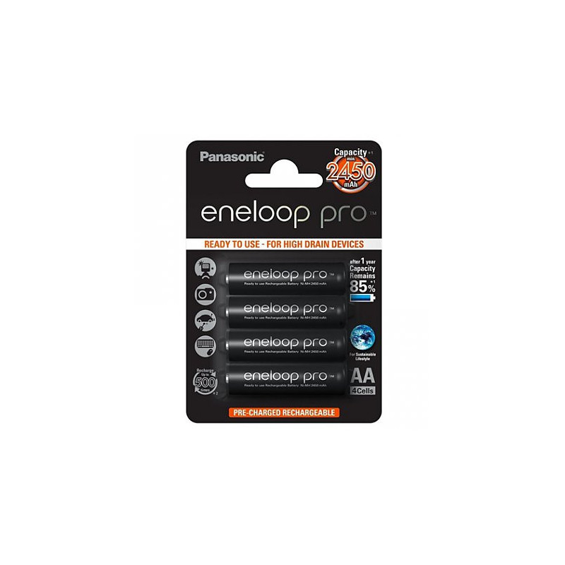 Įkraunamos „Panasonic“ baterijos, 4 vnt. AA, BK-3HCCE-4BE (2450 mAh)