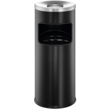Round black wastebasket with ashtray Round black wastebasket with ashtray