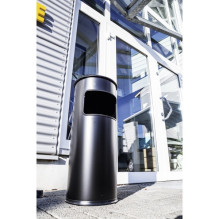 Round black wastebasket with ashtray Round black wastebasket with ashtray