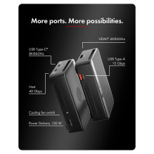 RAID Korpusas, skirtas 2x M.2 NVMe SSD su prijungimo stotimi, 40 Gbps talpa, vaizdo išvestis 8K@30 Hz, programinė įranga RAID Korpusas, skirtas 2x M.2 NVMe SSD su prijungimo stotimi, 40 Gbps talpa, vaizdo išvestis 8K@30 Hz, programinė įranga