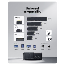 4-bay Docking Station for 2x M.2 NVMe and 2x 2.5" / 3.5" HDD / SSD in Single Mode, Host USB 3.2 Gen 2, 10 Gbps 4-bay Docking Station for 2x M.2 NVMe and 2x 2.5" / 3.5" HDD / SSD in Single Mode, Host USB 3.2 Gen 2, 10 Gbps