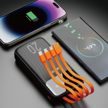 Dudao Dudao large capacity powerbank with 4 built-in cables 20000mAh USB Type C + micro USB + Lightning + USB-A (input) Dudao Dudao large capacity powerbank with 4 built-in cables 20000mAh USB Type C + micro USB + Lightning + USB-A (input)