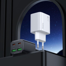 Hoco Phone charger Hoco 2 x USB C + 2 x USB A QC3.0 PD 3A 30W + cable USB C to Lightning N56 white