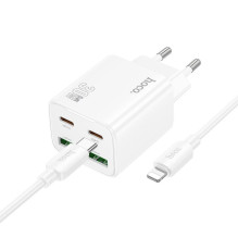 Hoco Phone charger Hoco 2 x USB C + 2 x USB A QC3.0 PD 3A 30W + cable USB C to Lightning N56 white