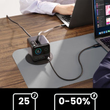 Joyroom Joyroom Podix JR-TRD01 GaN 140W Desktop Charger with 5 Ports and Dual Retractable Cables - Gray