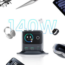 Joyroom Joyroom Podix JR-TRD01 GaN 140W Desktop Charger with 5 Ports and Dual Retractable Cables - Gray
