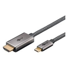 Goobay USB Textil-Adapterkabel, USB-C Stecker HDMI Stecker, 4K / 60Hz (schwarz / Silber, 2 metrai) Goobay USB Textil-Adapterkabel, USB-C Stecker HDMI Stecker, 4K / 60Hz (schwarz / Silber, 2 metrai)