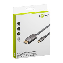 Goobay USB Textil-Adapterkabel, USB-C Stecker HDMI Stecker, 4K / 60Hz (schwarz / Silber, 2 metrai) Goobay USB Textil-Adapterkabel, USB-C Stecker HDMI Stecker, 4K / 60Hz (schwarz / Silber, 2 metrai)