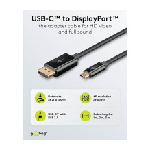 Goobay USB adapteris, USB-C Stecker DisplayPort Stecker, 4K 60Hz (schwarz, 2 metrai, 21,6 Gbit / s) Goobay USB adapteris, USB-C Stecker DisplayPort Stecker, 4K 60Hz (schwarz, 2 metrai, 21,6 Gbit / s)