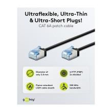 Goobay Ultraflexibles Cat.6a Patchkabel slim, U / FTP (schwarz, 1 metras, extrakurze Stecker) Goobay Ultraflexibles Cat.6a Patchkabel slim, U / FTP (schwarz, 1 metras, extrakurze Stecker)
