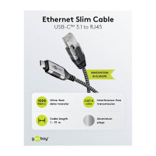 Goobay Ethernet-Adapterkabel USB-C 3.2 Gen2 RJ-45 (schwarz / grau, 3 metrai) Goobay Ethernet-Adapterkabel USB-C 3.2 Gen2 RJ-45 (schwarz / grau, 3 metrai)