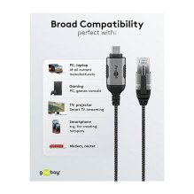 Goobay Ethernet-Adapterkabel USB-C 3.2 Gen2 RJ-45 (schwarz / grau, 3 metrai) Goobay Ethernet-Adapterkabel USB-C 3.2 Gen2 RJ-45 (schwarz / grau, 3 metrai)