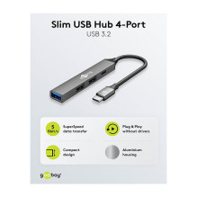 Goobay Plonas 4-Port USB šakotuvas, USB-C™ arba USB-C™ / USB-A, 5 Gbit/s Goobay Plonas 4-Port USB šakotuvas, USB-C™ arba USB-C™ / USB-A, 5 Gbit/s