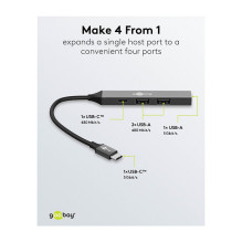 Goobay Plonas 4-Port USB šakotuvas, USB-C™ arba USB-C™ / USB-A, 5 Gbit/s Goobay Plonas 4-Port USB šakotuvas, USB-C™ arba USB-C™ / USB-A, 5 Gbit/s