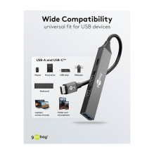 Goobay Plonas 4-Port USB šakotuvas, USB-C™ arba USB-C™ / USB-A, 5 Gbit/s Goobay Plonas 4-Port USB šakotuvas, USB-C™ arba USB-C™ / USB-A, 5 Gbit/s