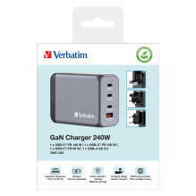 Verbatim GaN-Ladegert 240W, 1x USB-A, 3x USB-C (grau, PD 3.0, QC 3.0 ) Verbatim GaN-Ladegert 240W, 1x USB-A, 3x USB-C (grau, PD 3.0, QC 3.0 )