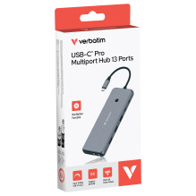 D Verbatim USB-C Pro Multiport-Hub CMH-13, 13 Port (grau, 2x HDMI, DP, RJ-45, 6x Audio, TK 2x USB-C PD ) D Verbatim USB-C Pro Multiport-Hub CMH-13, 13 Port (grau, 2x HDMI, DP, RJ-45, 6x Audio, TK 2x USB-C PD )