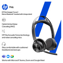 HP Poly „Voyager Focus 2“ USB-C ausinės su įkrovimo stotele + USB-C / -A adapteriu HP Poly „Voyager Focus 2“ USB-C ausinės su įkrovimo stotele + USB-C / -A adapteriu