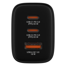 Verbatim „GaN III Essentials“ įkroviklis 3 Port 65W USB-A / C, juodas Verbatim „GaN III Essentials“ įkroviklis 3 Port 65W USB-A / C, juodas