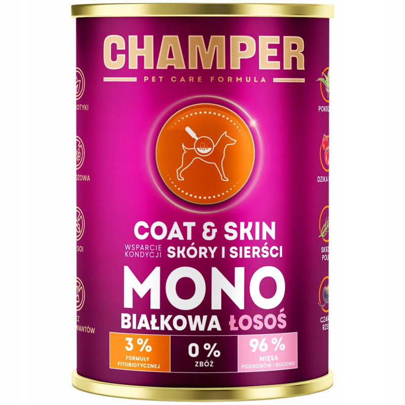 CHAMPER Coat Skin Monoprotein Salmon - šlapias šunų ėdalas - 400 g