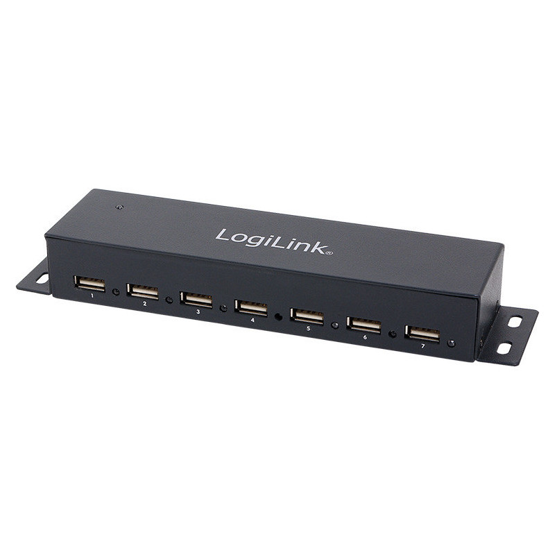 Logilink USB šakotuvas 7 prievadų metalinis su LED indikatoriumi ir maitinimo šaltiniu