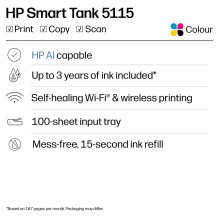 HP Smart Tank 5115 Daugiafunkcis įrenginys 4in1 Rašaliniai dažai A4 12s / m HP Smart Tank 5115 Daugiafunkcis įrenginys 4in1 Rašaliniai dažai A4 12s / m