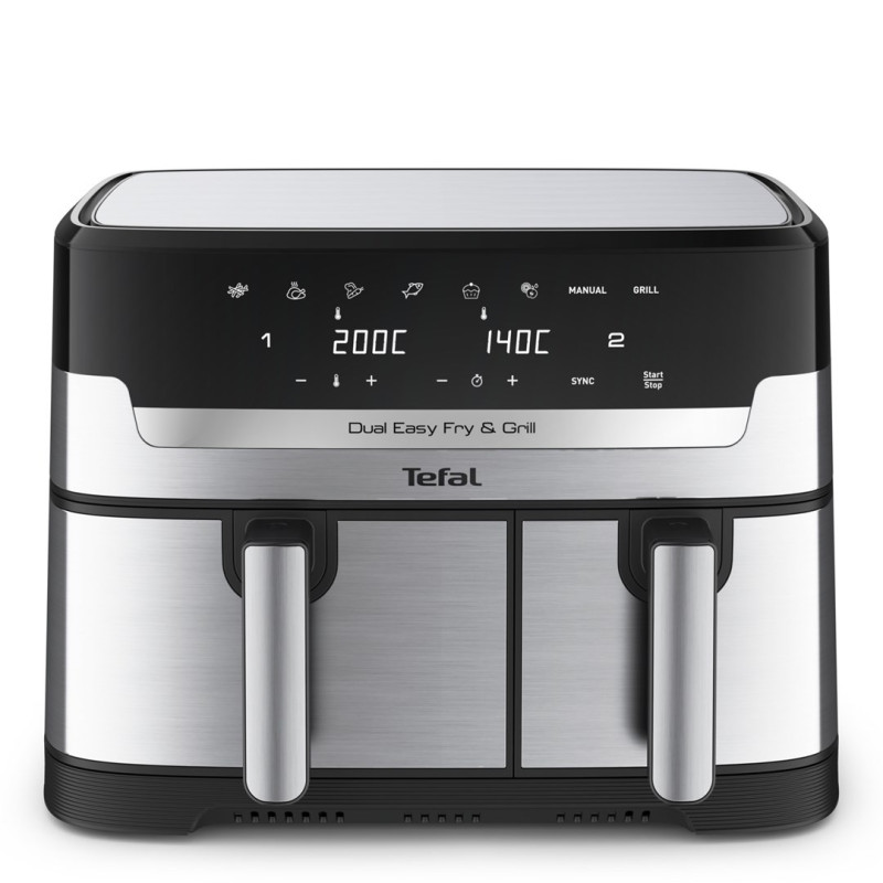 Hot Air Fryer - Tefal Dual Easy Fry Grill EY905D, 8.3 L, 2700 W, Stainless Steel