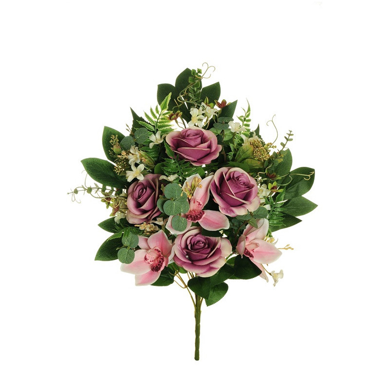 Dirbtinė rožių puokštė, rožinė sp., 56 cm