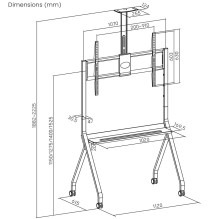 Maclean TV stand / cart, camera shelf, on casters, 55-100", max load 120kg / 10kg shelf, max. VESA 900x600, black, Maclean TV stand / cart, camera shelf, on casters, 55-100", max load 120kg / 10kg shelf, max. VESA 900x600, black,