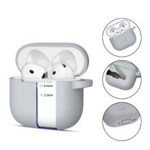 „Tech-Protect Apple Airpods 4“ silikoninis dėklas su kabliuku, pilkas „Tech-Protect Apple Airpods 4“ silikoninis dėklas su kabliuku, pilkas