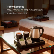 Adler AD 1354 viešbučio virdulys, nerūdijančio plieno, 1,2 l + padėklas su puodeliais, juodas, plienas
