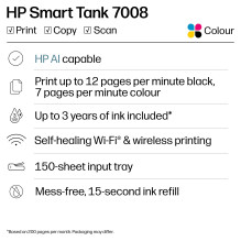 HP Smart Tank 7008 All-in-One Multifunknsdrucker 3in1 Tintenstrahl Farbe A4 15s / m HP Smart Tank 7008 All-in-One Multifunknsdrucker 3in1 Tintenstrahl Farbe A4 15s / m