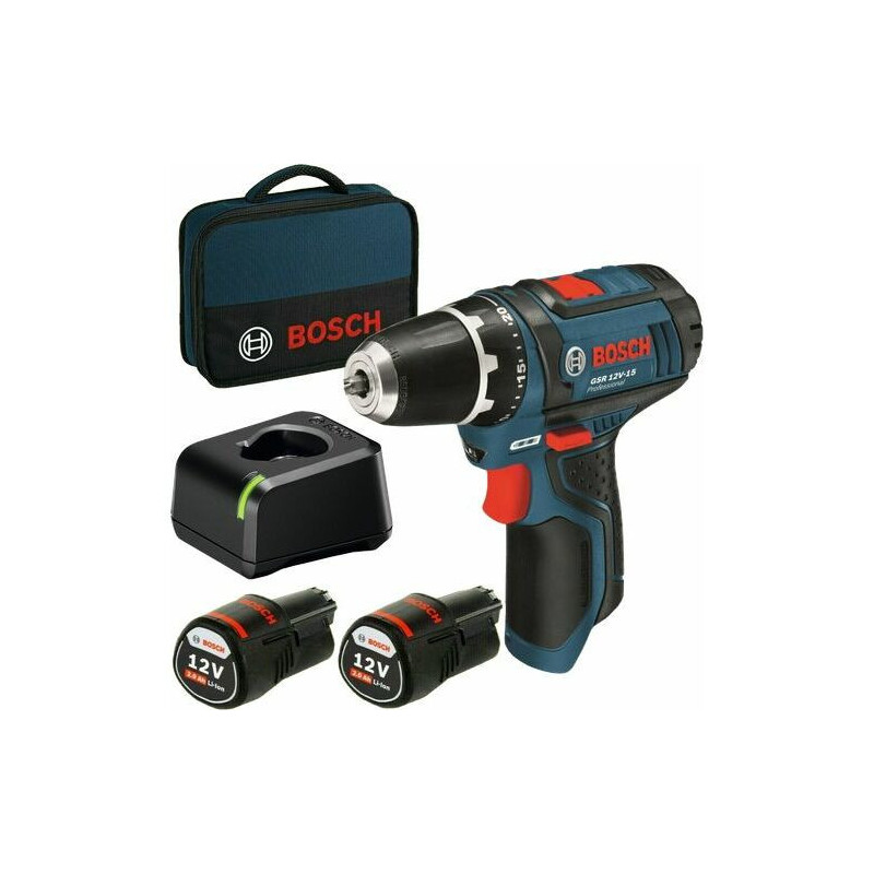 Urbjmašīna-skrūvgriezis Bosch GSR 12V-15 12 V 2 x akumuliatorius 2 Ah (060186810F)
