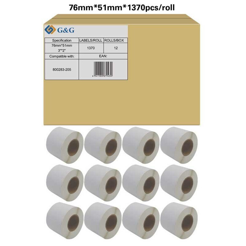 G&amp;G Zebra 800283-205 12x1370 pcs. 76x51mm Thermal paper perforated