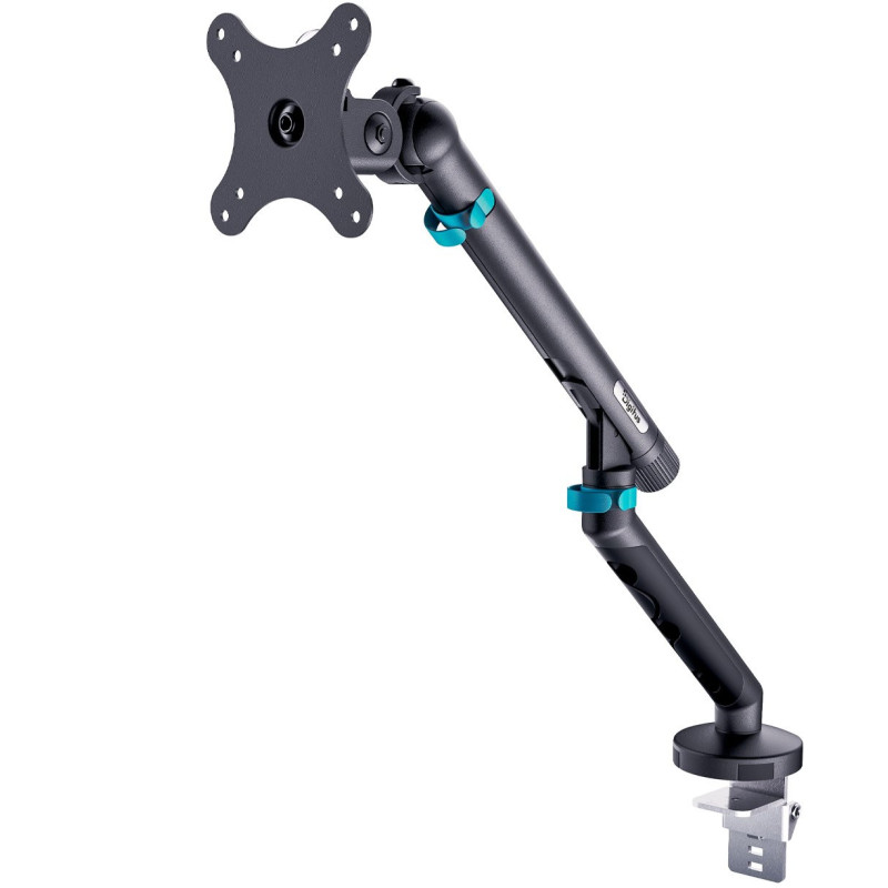 Ramię birekowe pojednice z clamps i sprzewyną mechaniczną 1x LCD maks. 35 colių 10kg, VESA: 75x75, 100x100, juoda